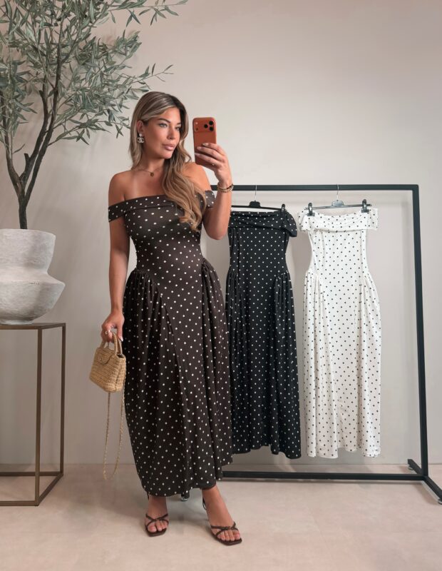 Offshoulder Dot dress - Choco
