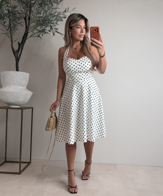 Halter Polkadot dress - White (PRE-ORDER ZONDAG)