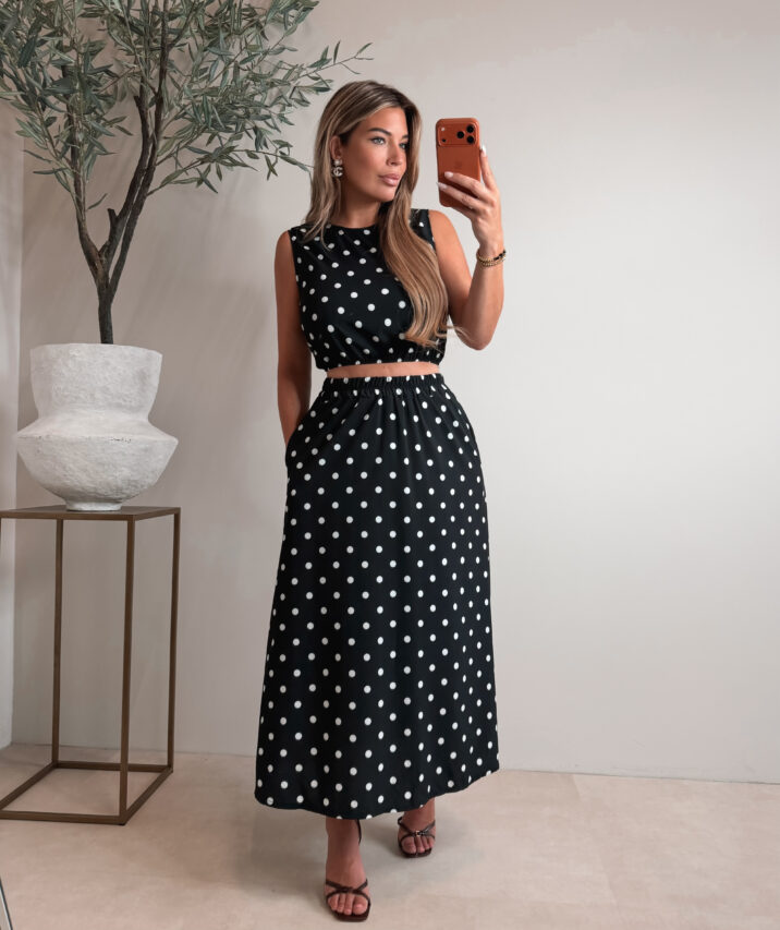 Polkadot set with skirt - Black