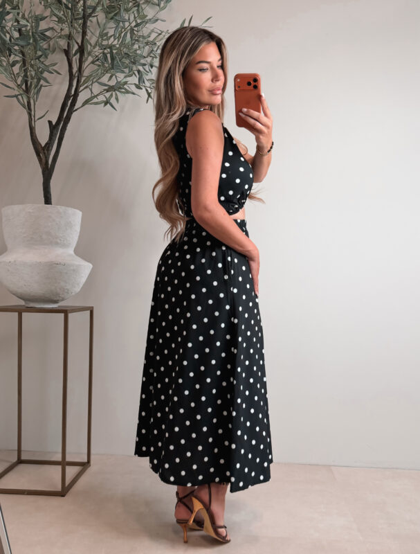 Polkadot set with skirt - Black
