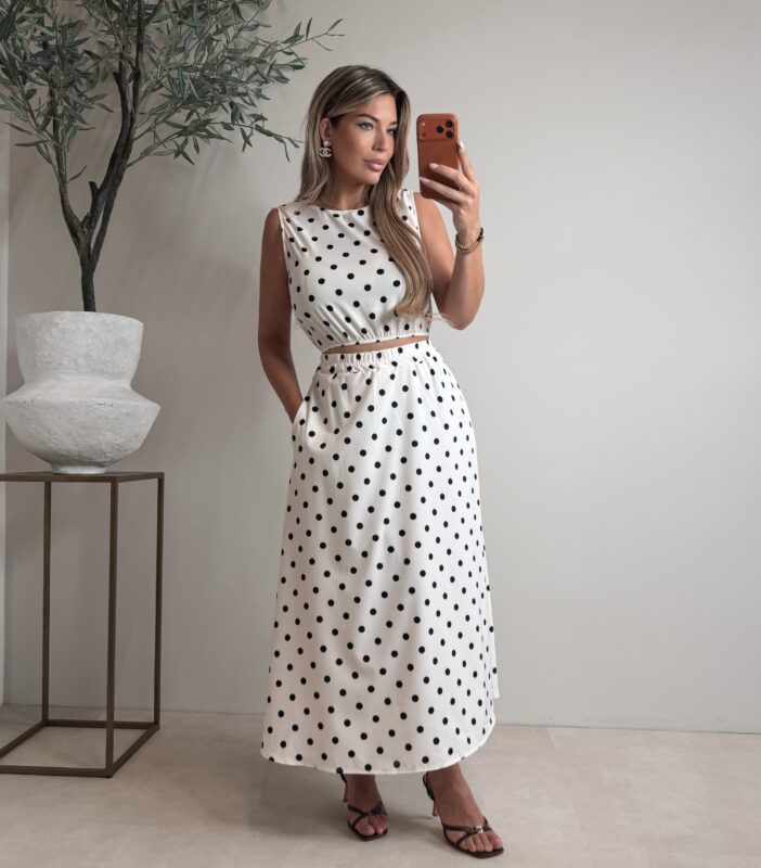 Polkadot set with skirt - Offwhite