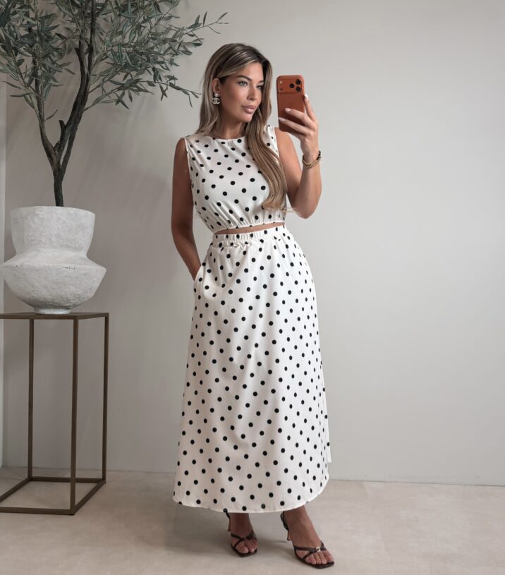 Polkadot set with skirt - Offwhite