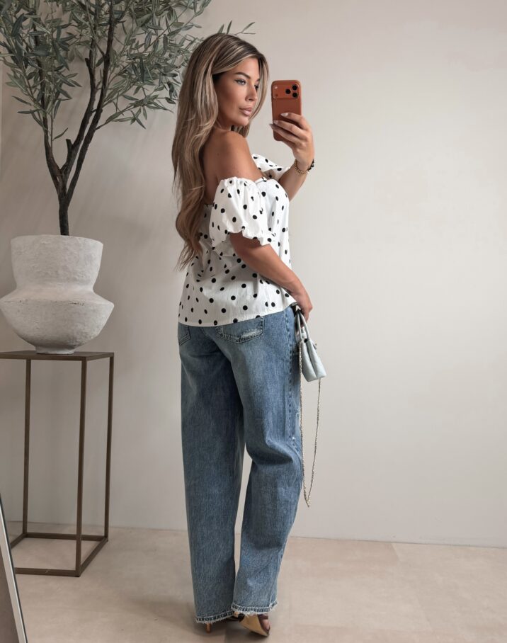 Polkadot offshoulder top - Wit