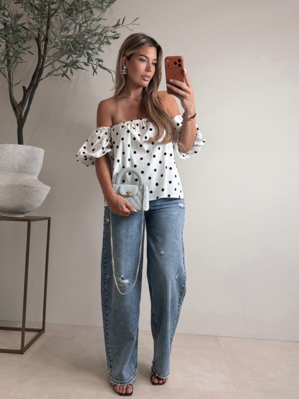 Polkadot offshoulder top - Wit