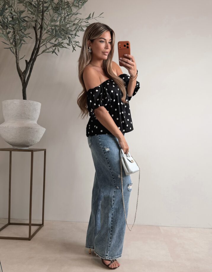 Polkadot offshoulder top - Black