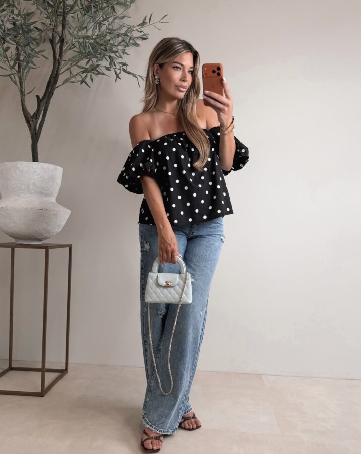 Polkadot offshoulder top - Black