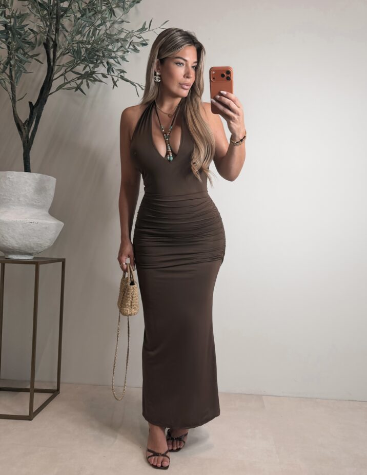 Maxi draped stone dress  - Choco