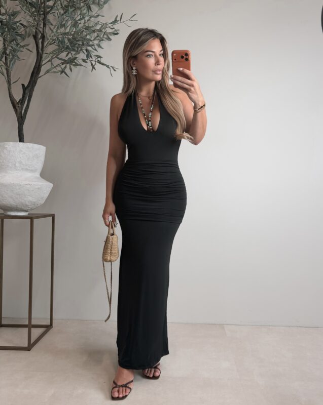 Maxi draped stone dress - Black