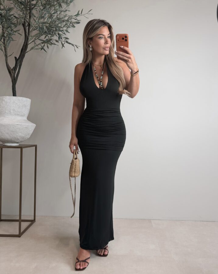 Maxi draped stone dress - Black