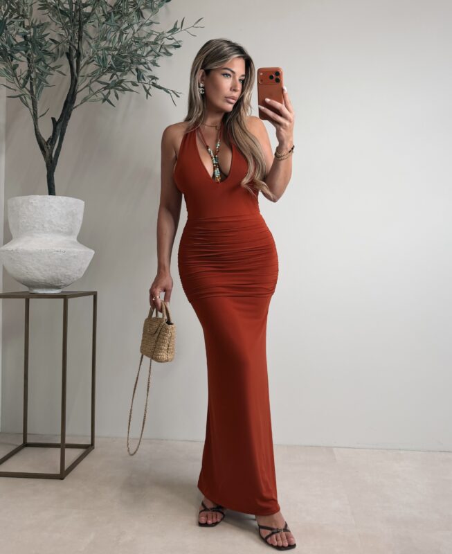 Maxi draped stone dress  - Copper