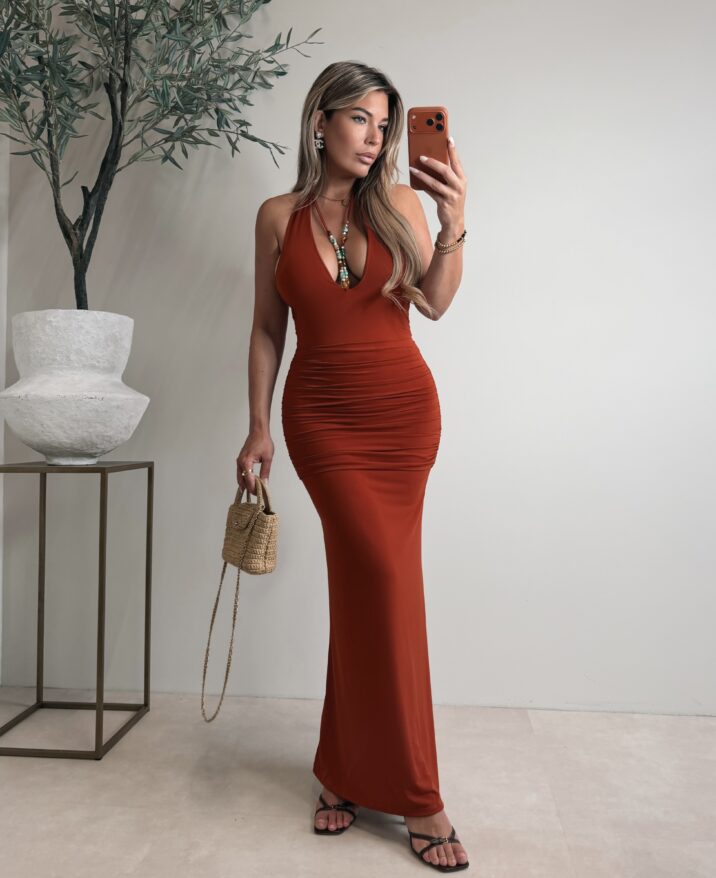 Maxi draped stone dress  - Copper