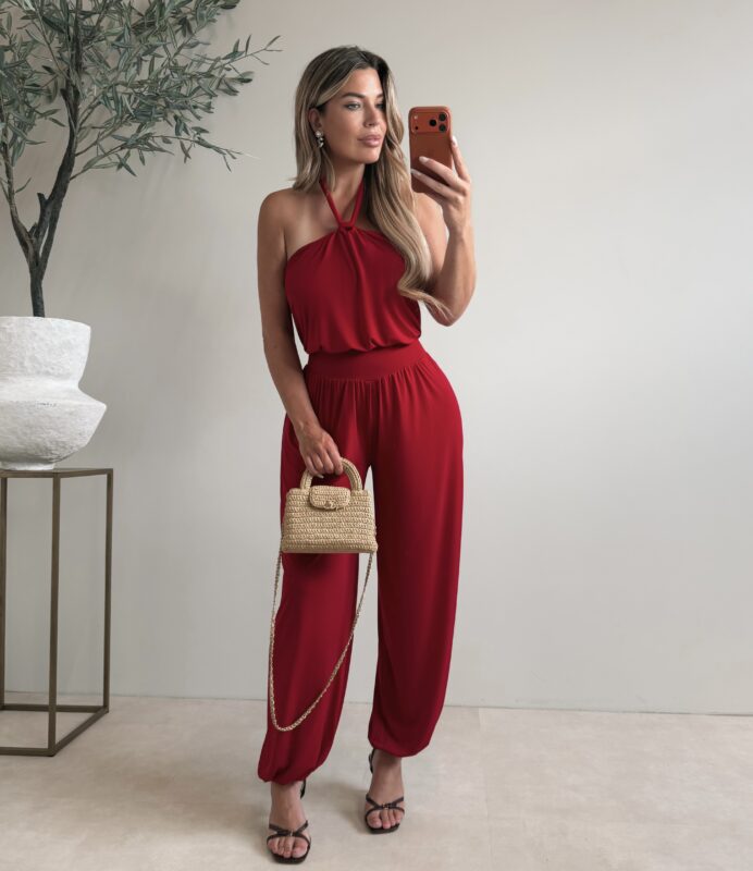Halter soft jumpsuit - Red