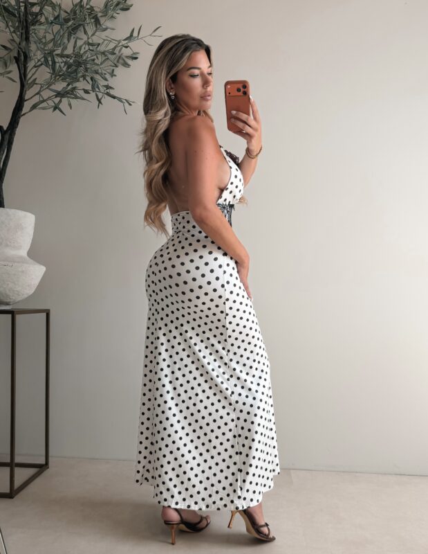 Polkadot maxi dress  - White