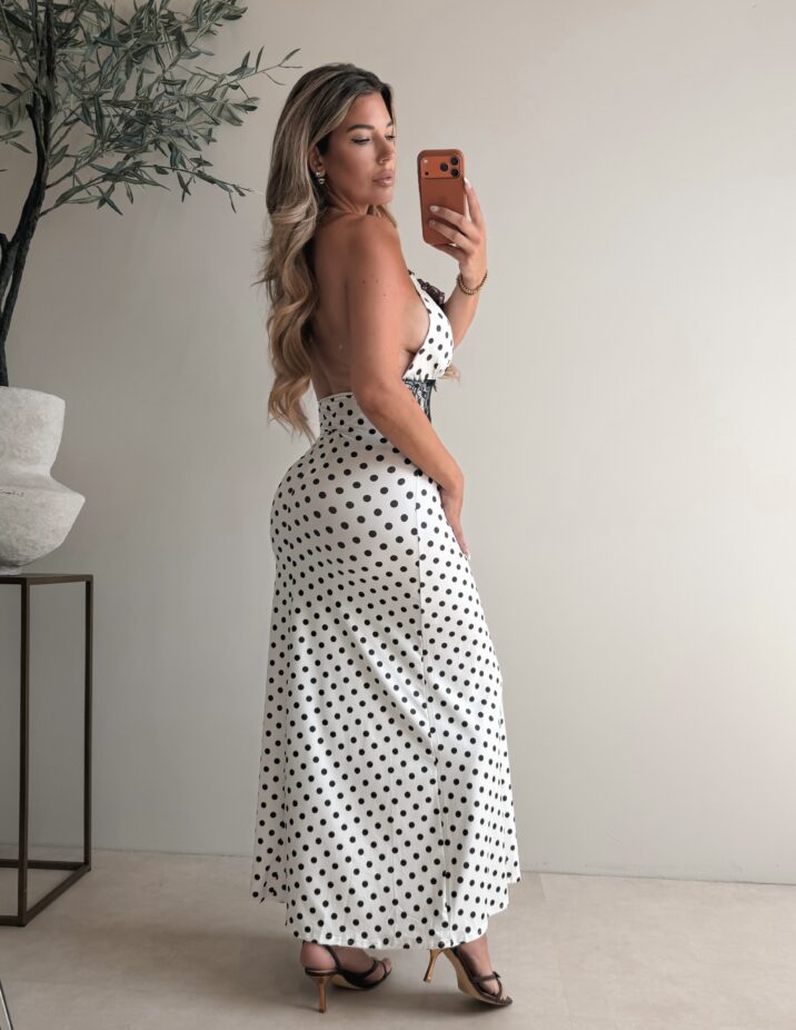 Polkadot maxi dress  - White
