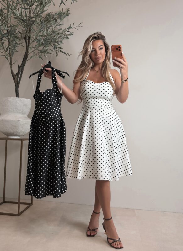 Halter Polkadot dress - White (PRE-ORDER ZONDAG)