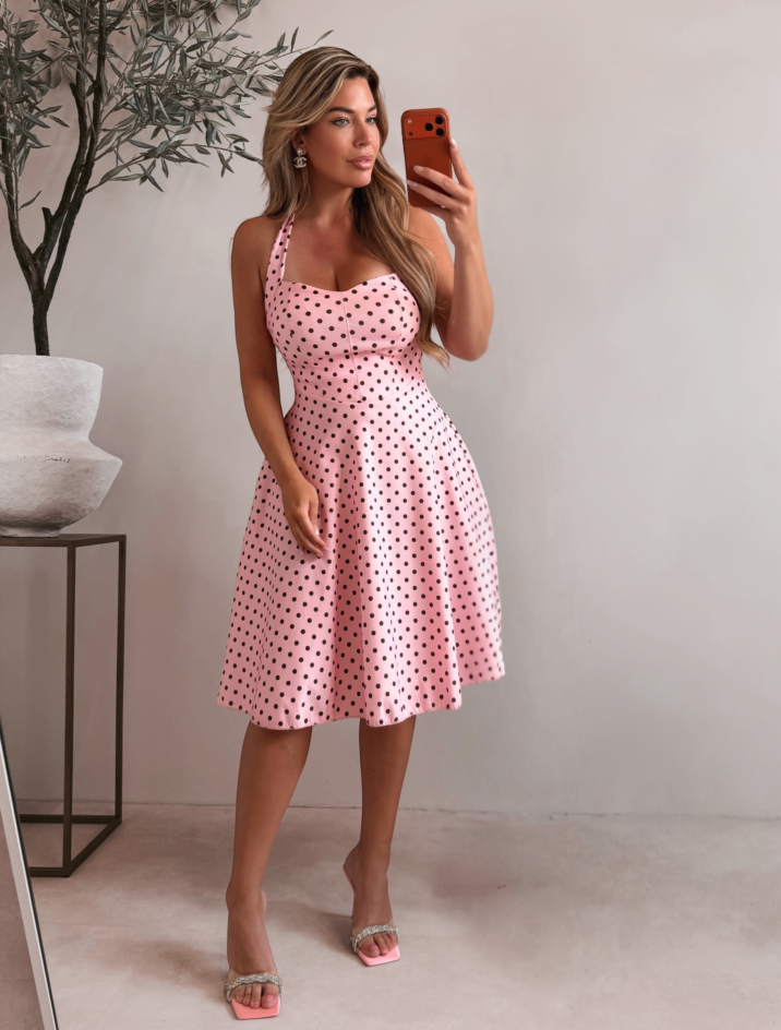 Halter Polkadot dress - Pink