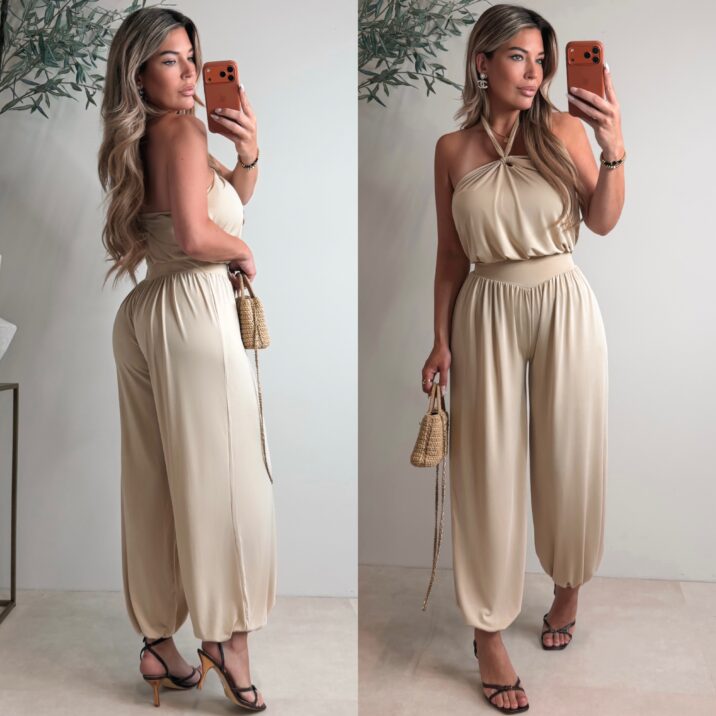 Halter soft jumpsuit - Nude