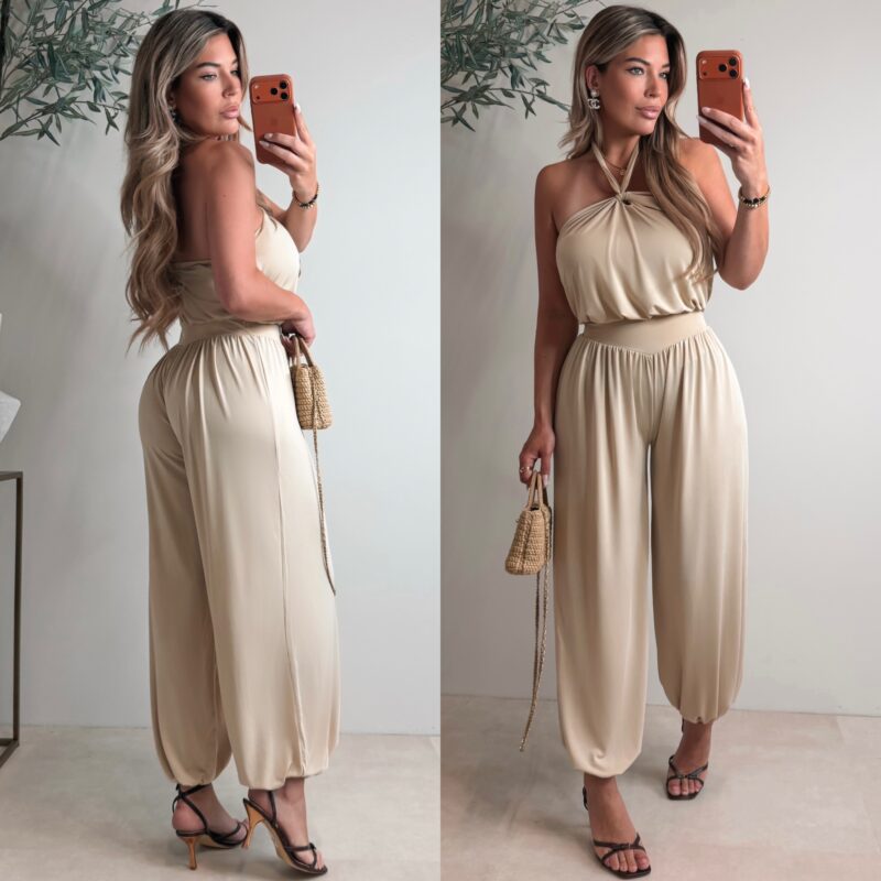 Halter soft jumpsuit - Nude