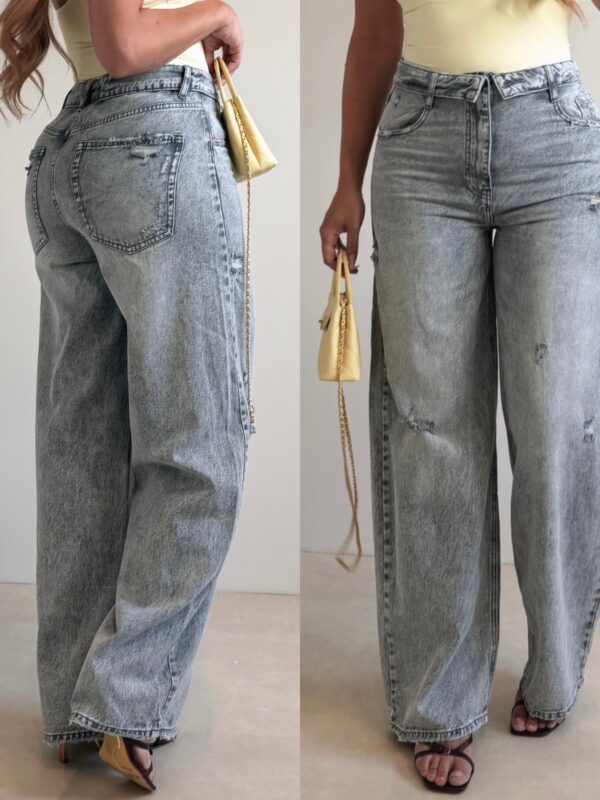 Folded waist wide leg jeans - Grey