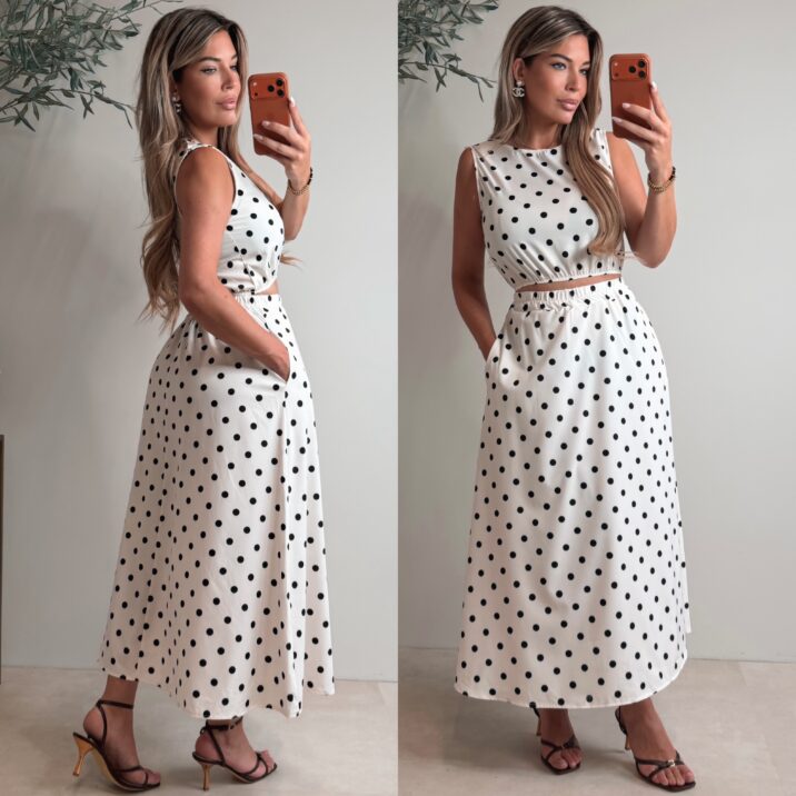 Polkadot set with skirt - Offwhite