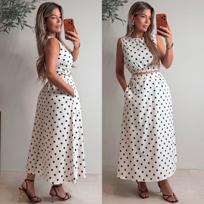 Polkadot set with skirt - Offwhite