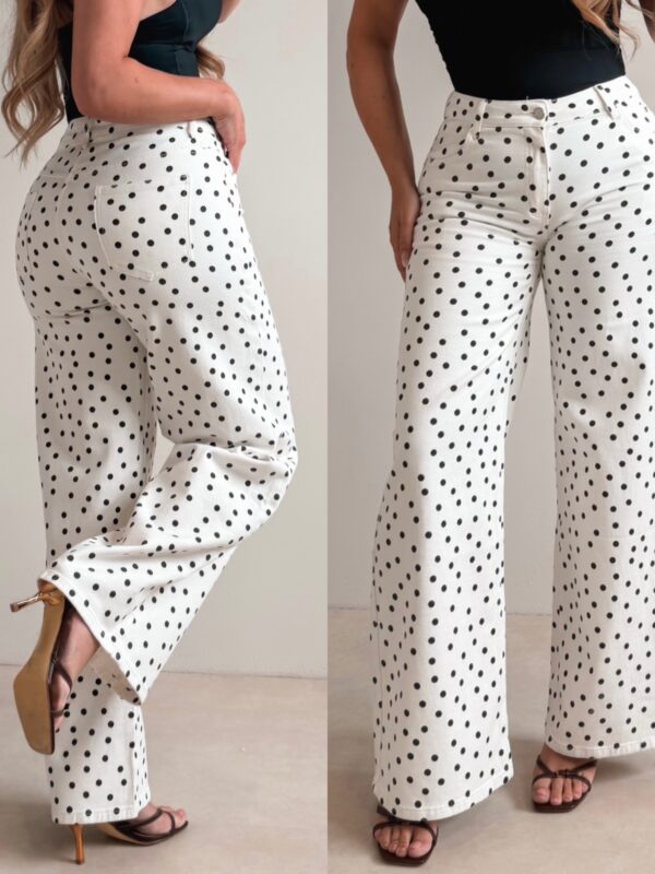 Polkadot wide leg jeans - White