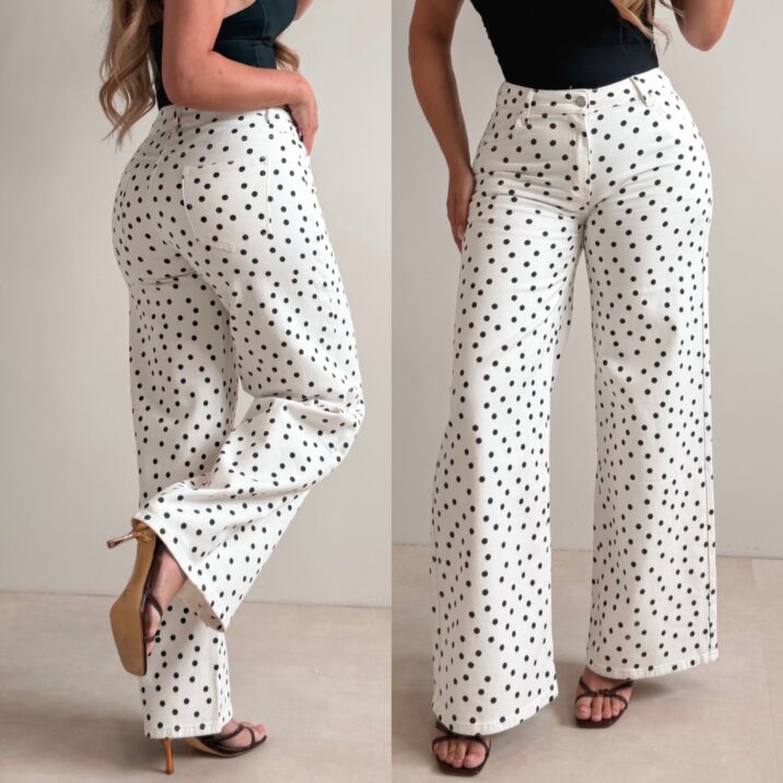Polkadot wide leg jeans - White