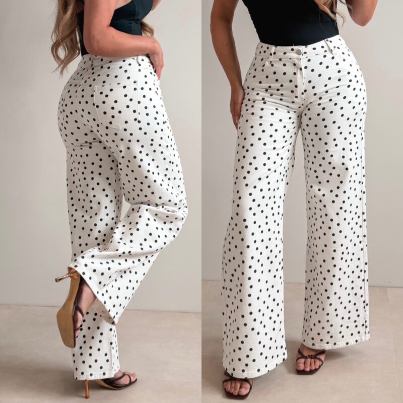 Polkadot wide leg jeans - White