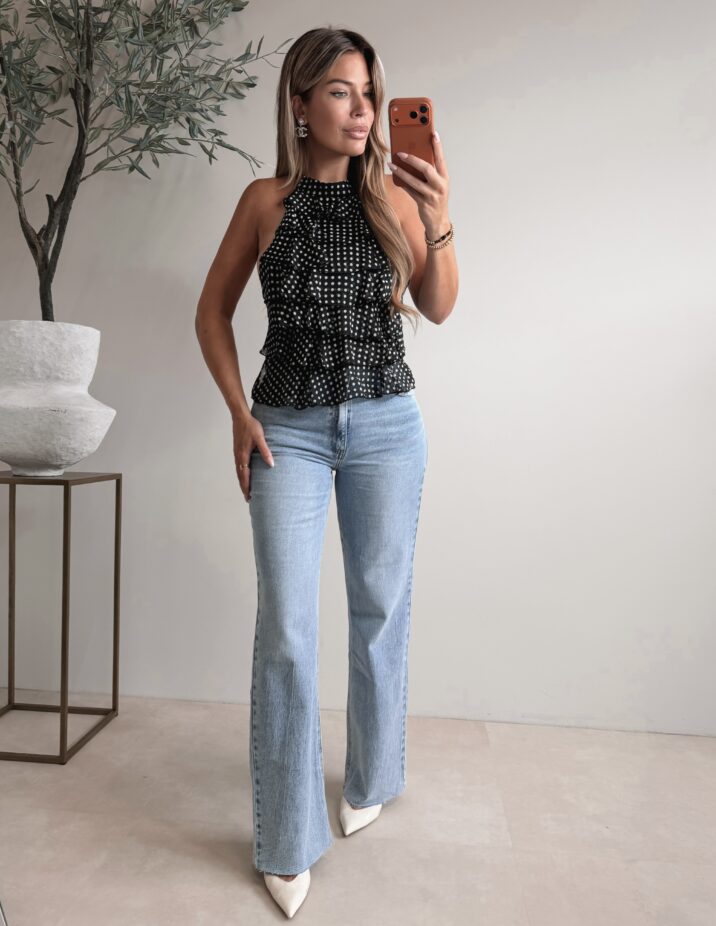 Polkadot Ruffle Top - Black