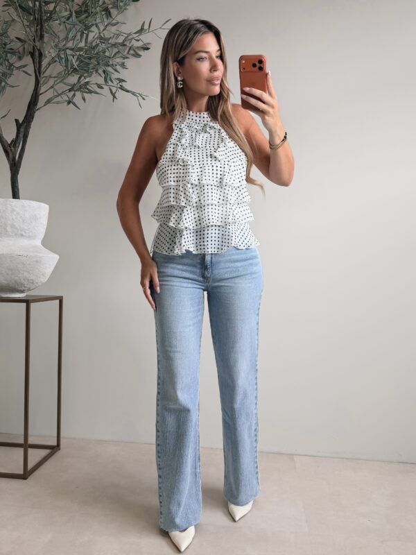 Polkadot Ruffle Top - White