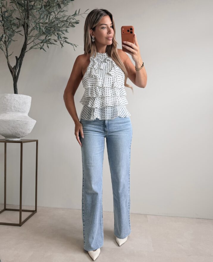 Polkadot Ruffle Top - White