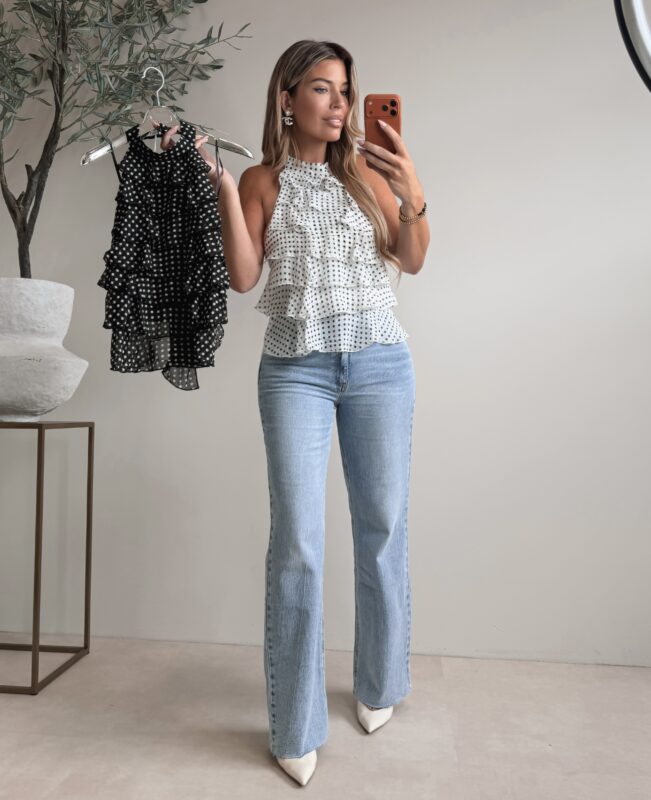 Polkadot Ruffle Top - White