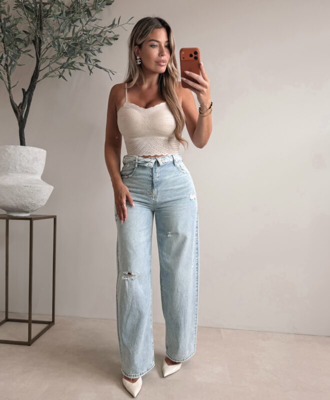 Crop top with lace detail - Nude
