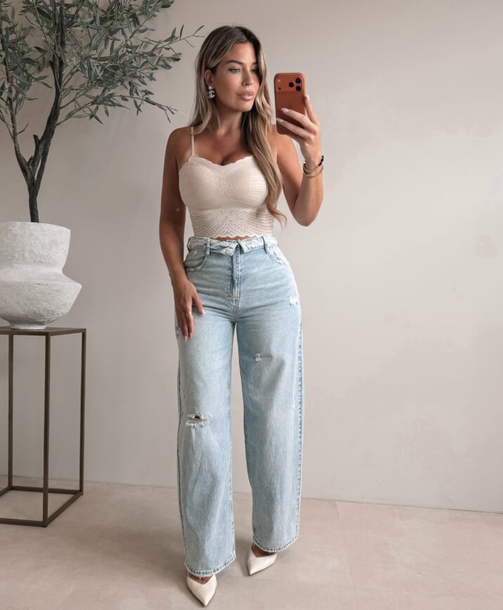 Crop top with lace detail - Nude