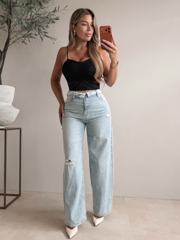 Crop top with lace detail - Black