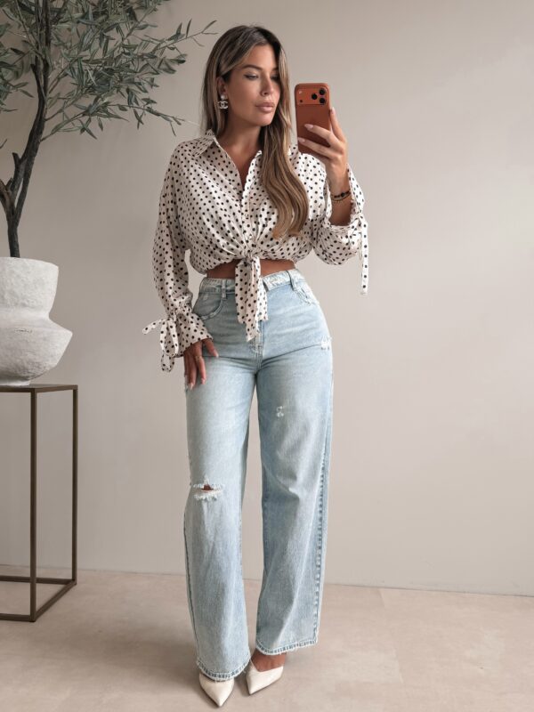 Polkadot Satin Blouse - White