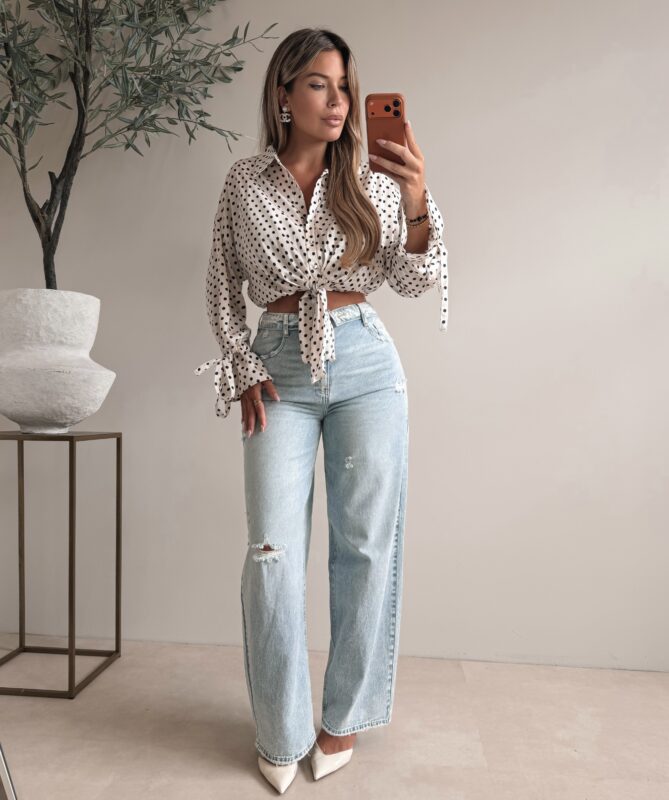 Polkadot Satin Blouse - White