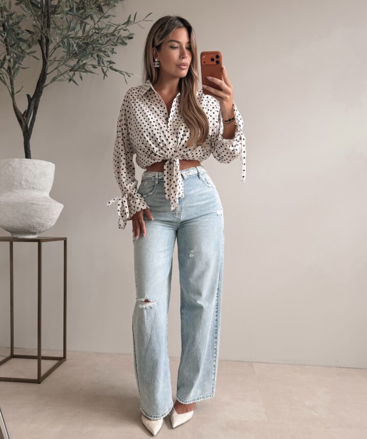 Polkadot Satin Blouse - White