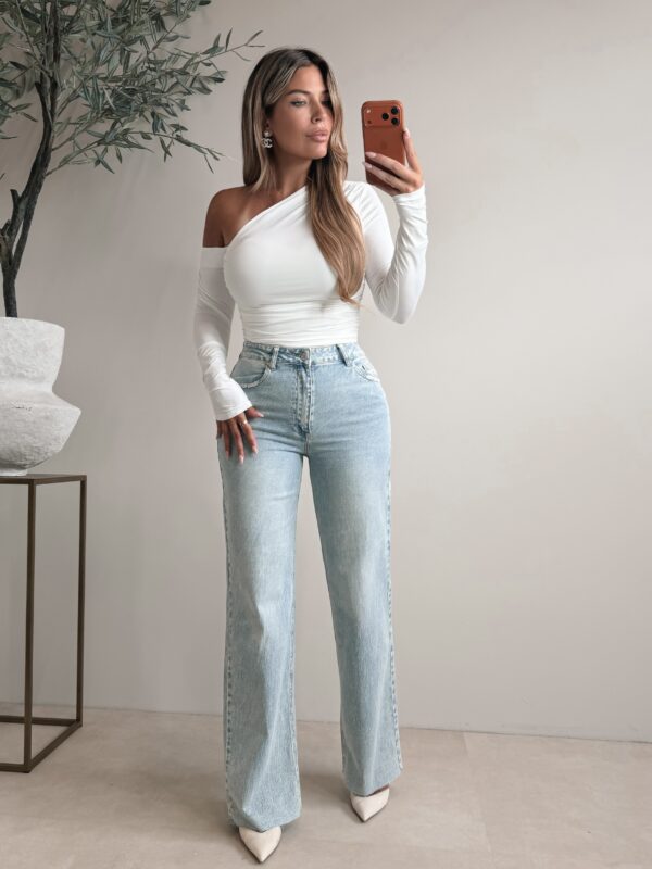 Cosmo One shoulder top - White