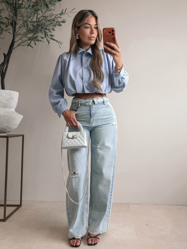 Crop Smocked Jacket - SkyBlue