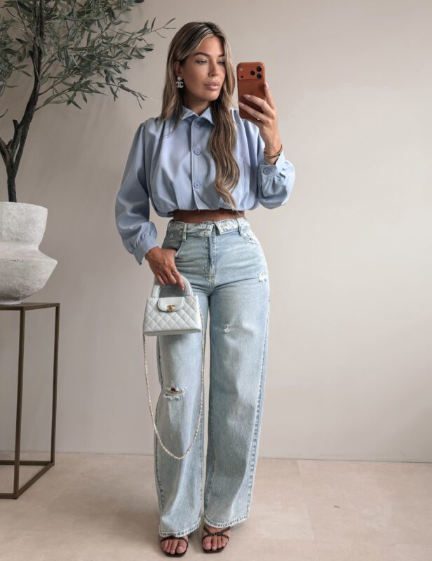Crop Smocked Jacket - SkyBlue