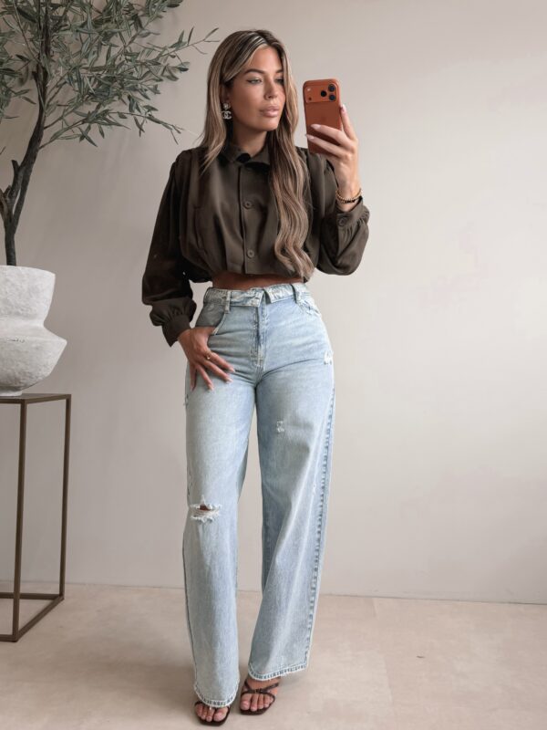 Crop Smocked Jacket - Brown