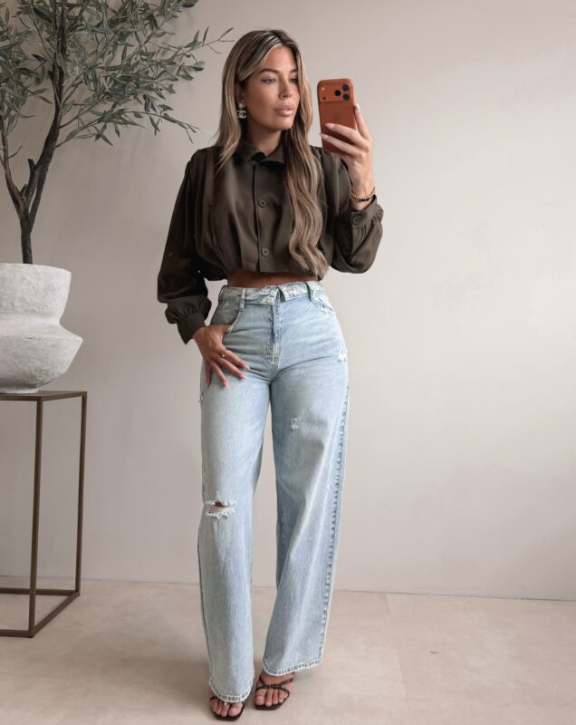 Crop Smocked Jacket - Brown