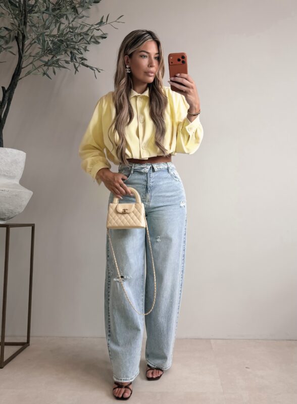 Crop Smocked Jacket - Yellow