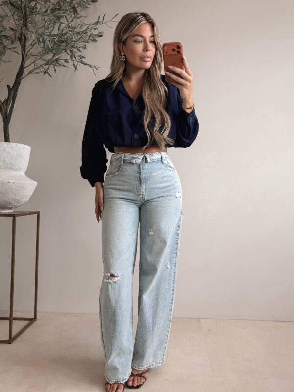 Crop Smocked Jacket - Navy