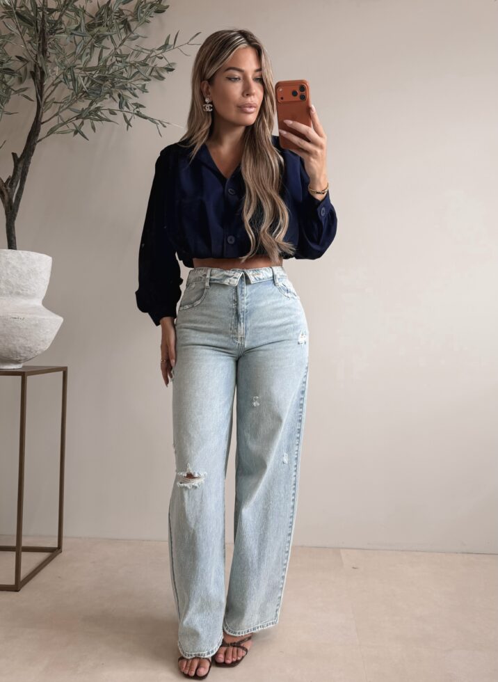 Crop Smocked Jacket - Navy