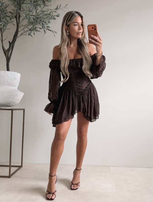 Feline Ruffle Dress -  Choco