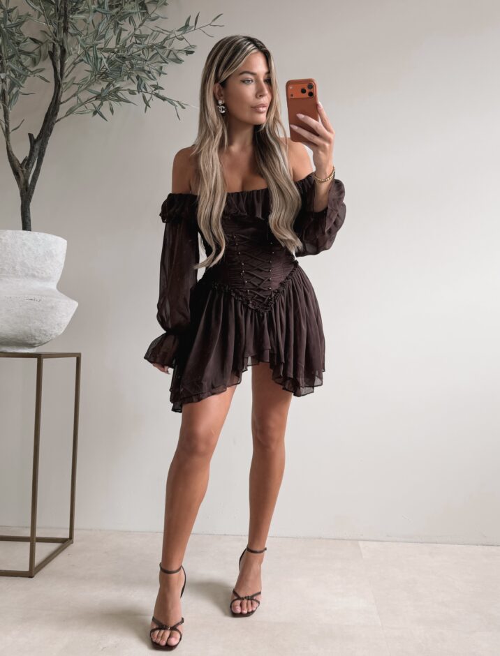 Feline Ruffle Dress -  Choco