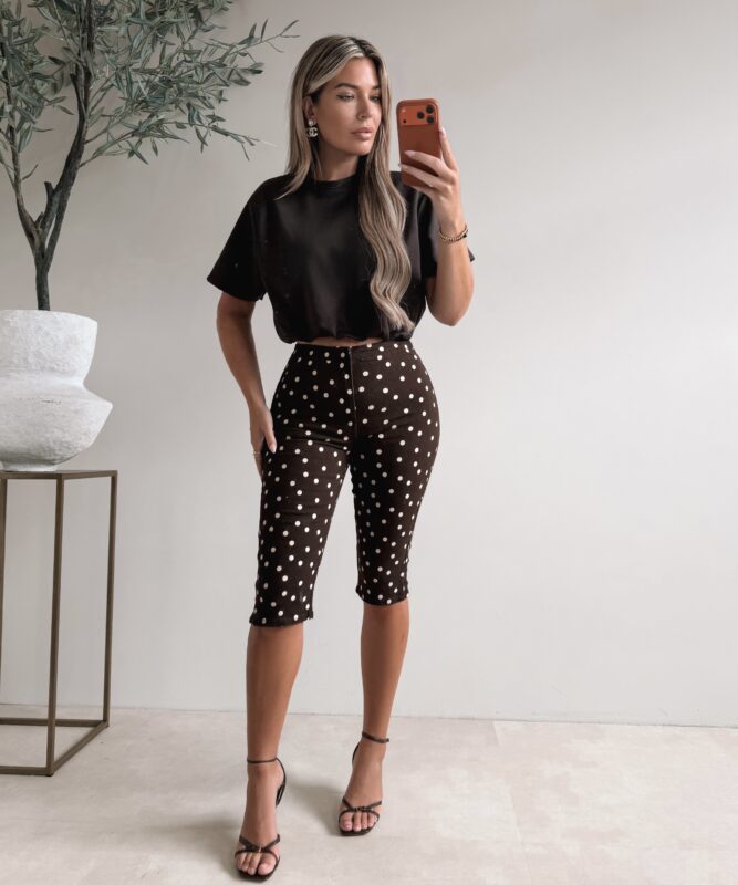 Polkadot Capri Pants - Choco