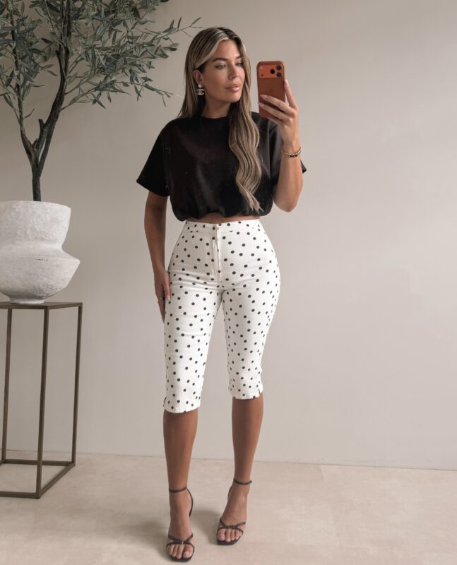 Polkadot Capri Pants - White